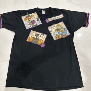 Vintage Halloween Jerzees DIY T-Shirt Sz L, Witches, Pumpkin, Scarecrow, USA